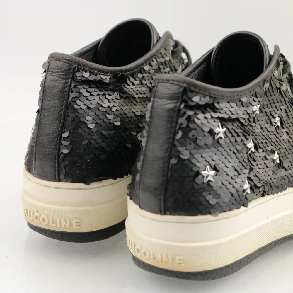 RUCOLINE Womens Sneaker Size 36 6 Black Leather Sequins Star Studs Platform Shoe
